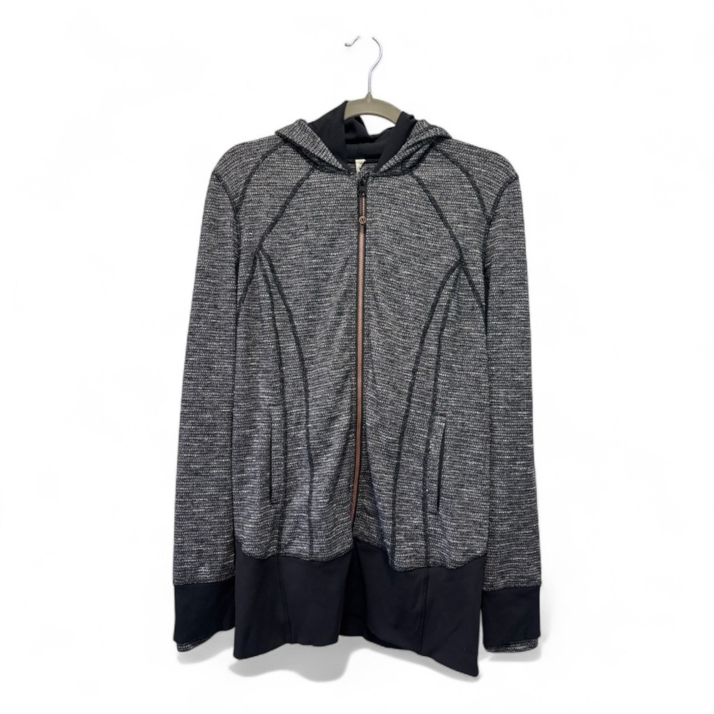 Lululemon Daily‎ Practice Jacket Women’s Black Heathered Full Zip Hooded Size 10